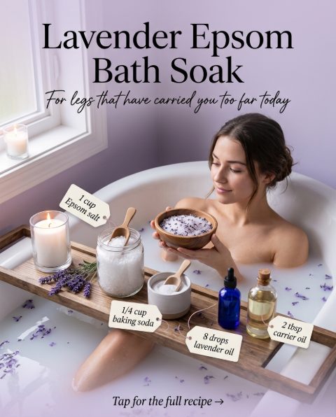 Lavender Epsom Bath Soak — homemade bath ritual ingredients styled for the recipe