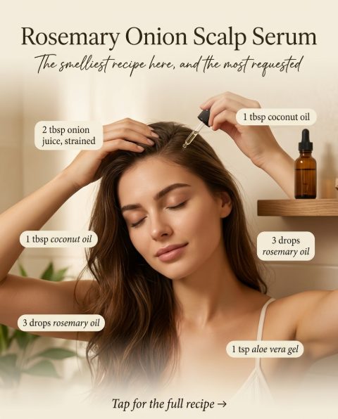 Rosemary Onion Scalp Serum — homemade hair care ingredients styled for the recipe