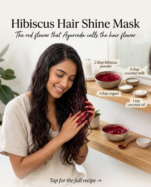 Hibiscus Hair Shine Mask — homemade hair care ingredients styled for the recipe