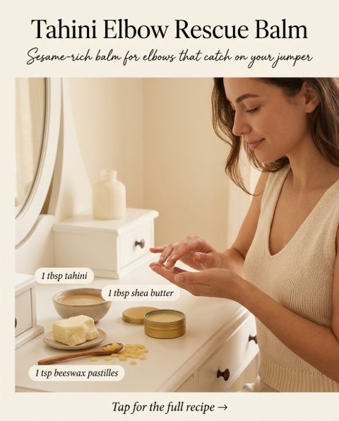 Tahini Elbow Rescue Balm — homemade body care ingredients styled for the recipe