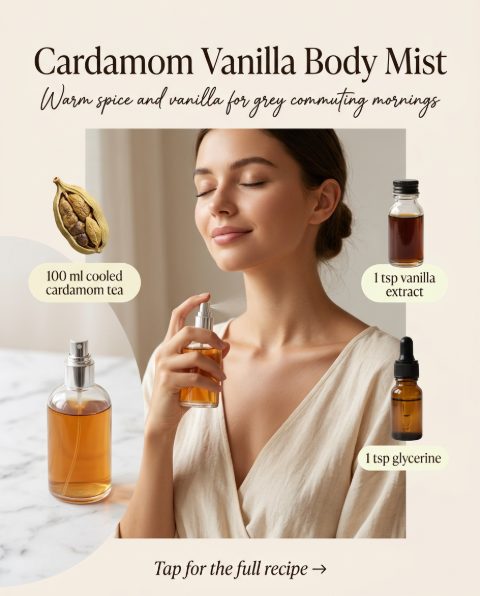 Cardamom Vanilla Body Mist — homemade body care ingredients styled for the recipe