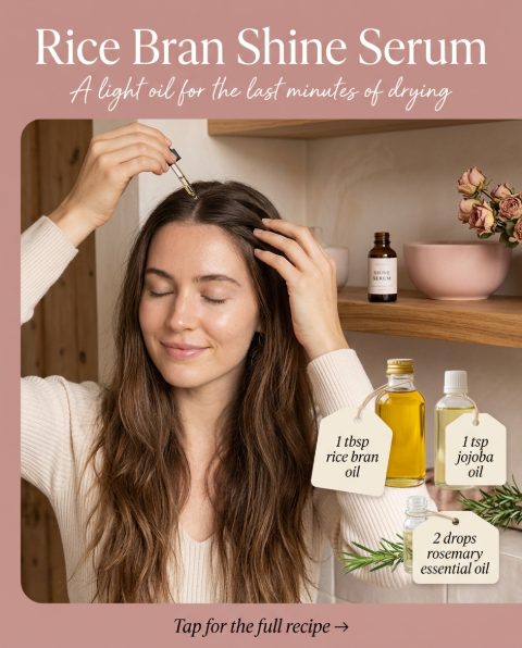 Rice Bran Shine Serum — homemade hair care ingredients styled for the recipe
