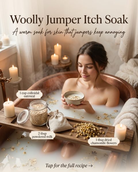 Woolly Jumper Itch Soak — homemade bath ritual ingredients styled for the recipe